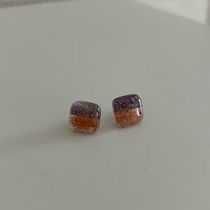 Orange/Purple Glass Bead Post Earrings